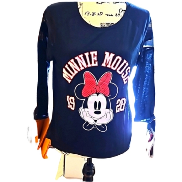 Disney Tops - DISNEY Minnie Mouse black tee with 3/4 sleeve mesh detail size Medium